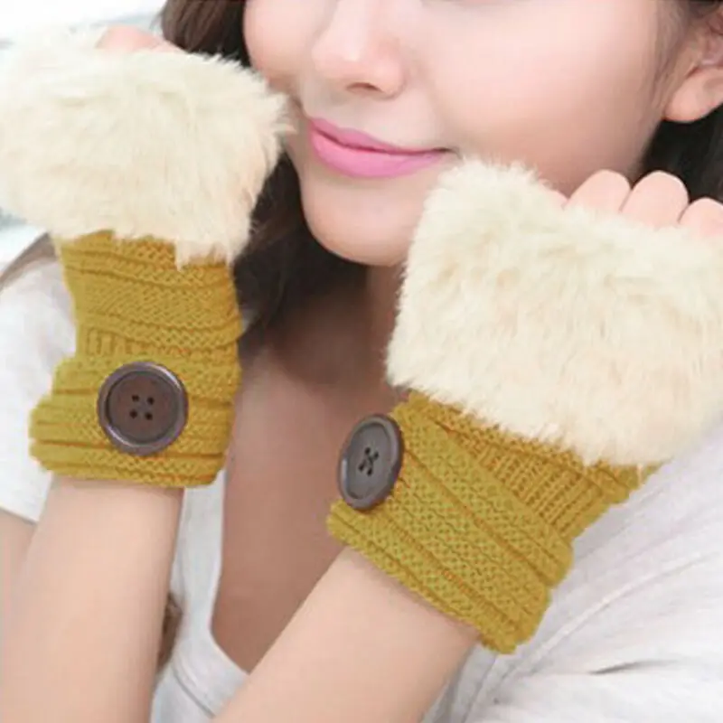 

Womens Ladies Winter Gloves Half Finger Knit Soft Warm Fur Fingerless Gloves