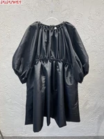 2021 spring summer flare loose gothic street style black lantern half sleeve nylon dress