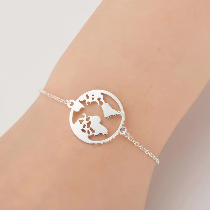 Цепочка звено карта мира браслеты и ювелирные изделия браслет с круглым узором