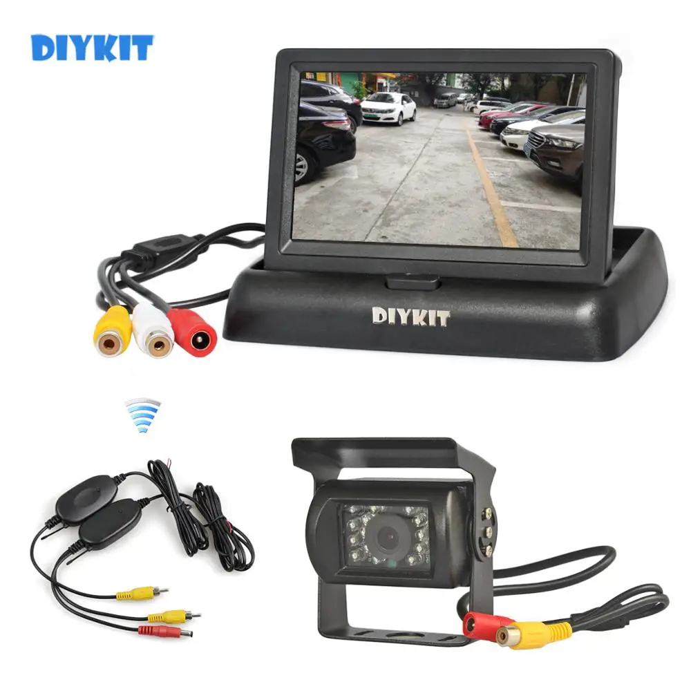 

DIYKIT Wireless 4.3inch Foldable Rear View Monitor Car Monitor Waterproof CCD Reverse Backup IR Night Vision Bus Truck Camera