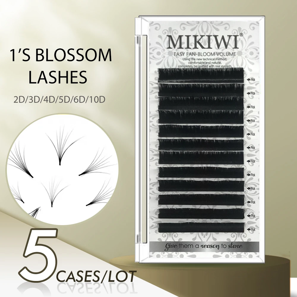 

MIKIWI 5case/lot Easy Fanning Eyelash Extension Auto-Fans Lashes Soft Blooming Faux Mink Lashes 8-15mm Volume Lash Extension