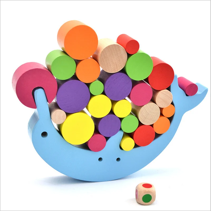 

Children Montessori Wooden Dolphin Balance Blocks Board Games Toy Educational Stacking High Building Block Wood Toy Boys