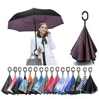 2021 складной двухслойный перевернутый Зонт с длинным хвостовиком, ветрозащитный обратный C-образный крюк, мужской зонт для гольфа, Обратные зонты для женщин