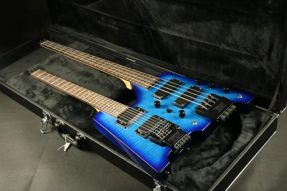 Hign конец качество двойная электрическая гитара ra синий цвет Безголовый бас