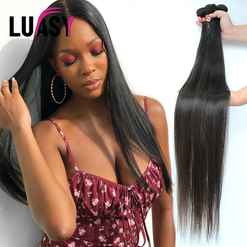 

Прямые человеческие волосы, 30 32 36 38 40 дюймов, бразильские волосы, волнистпряди, волосы для наращивания без повреждений, 3 4 шт., необработанные...