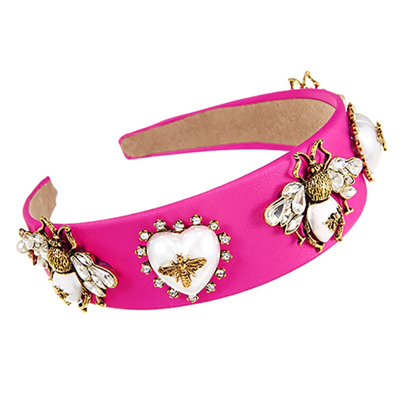 

ZHINI 7 цветов широкие повязки на голову для женщин Бохо винтажная повязка для волос с золотой Пчелкой имитация жемчуга сердце ручная работа аксессуары для волос