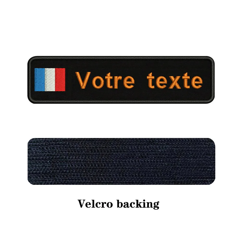 orange-Velcro Таможня Вышивка Флаг Франции имя или заплатка с текстом 10 см* 2,5 см значок Утюг на или липучке Подложка для одежды брюки рюкзак шляпа - Цвет: orange-Velcro