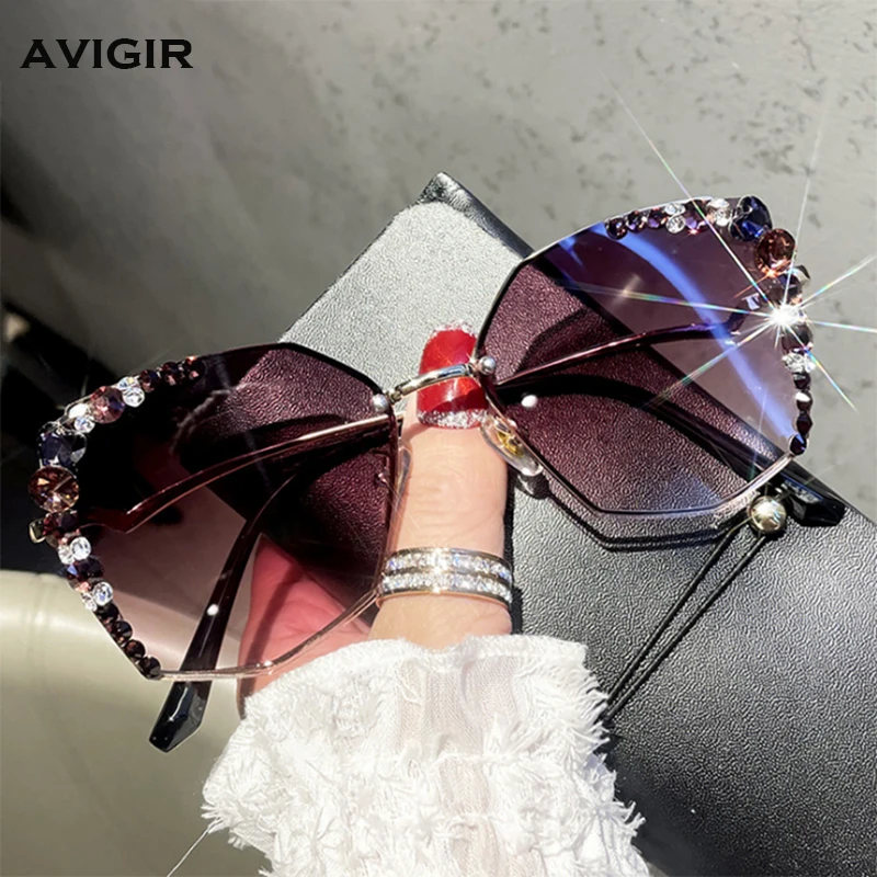 

2022 Luxury Designer Oversize Gradient Rhinestone Sunglasses Women Diamond Decorative Sun Glasses Lunettes De Soleil Pour Femmes