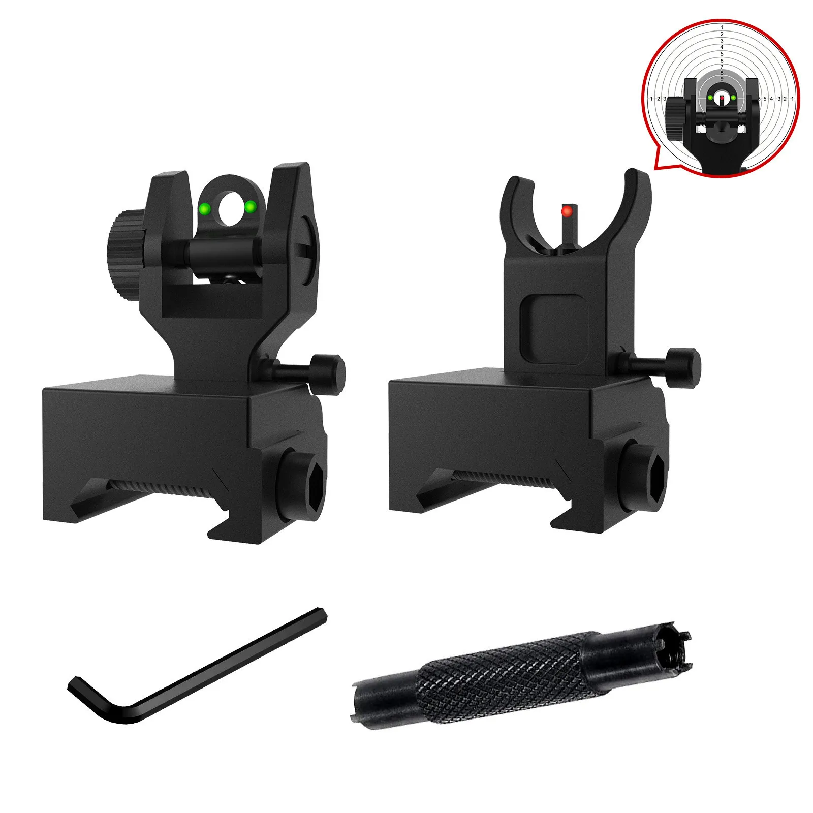 

Front Rear Fiber Sights Flip Up Iron Sight Tool Fit Picatinny Weaver Rail Mount 20mm Hunting Accessories