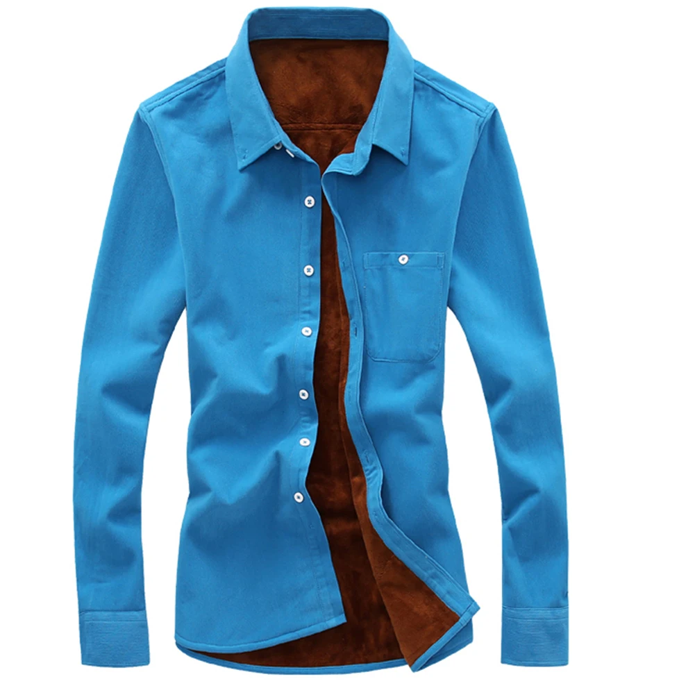 Мужские зимние рубашки модный бутик сплошной цвет хлопок плюс кашемир теплый