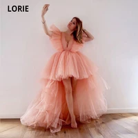 lorie peach high low prom dresses 2021 v neck ruffed short front long back custom made tulle arabic evening gown red party dress