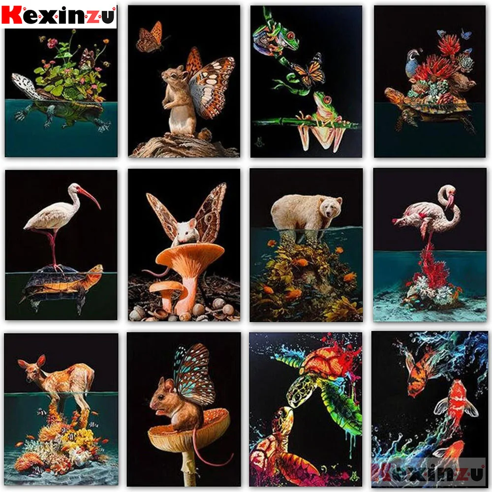 Набор для алмазной живописи 5D набор рисования темных животных фламинго рыба