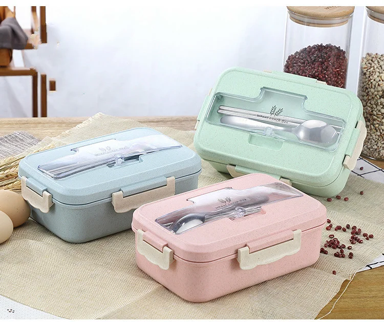 

Microwave Lunch Box Wheat St Dinnerware Food Storage Container Children Kids School Office Portable Bento Box Lunch Bag