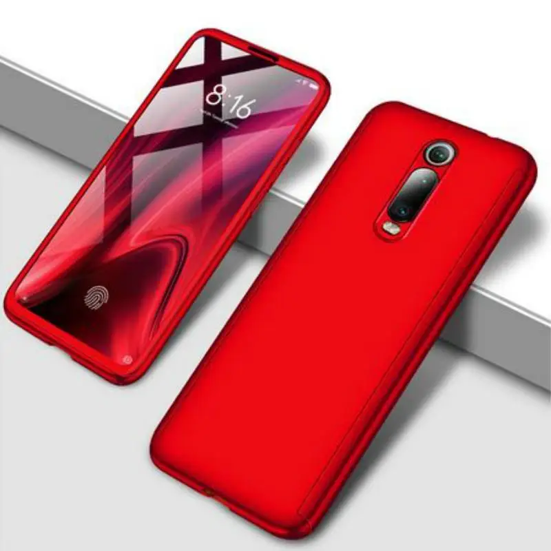 Красный 360 градусов противоударный чехол для телефона Xiaomi mi A2 A3 Lite 9T 9 SE CC9 CC9E Red mi 5plus K20 Note 5 6 7 Pro Чехол со стеклом - Цвет: Красный