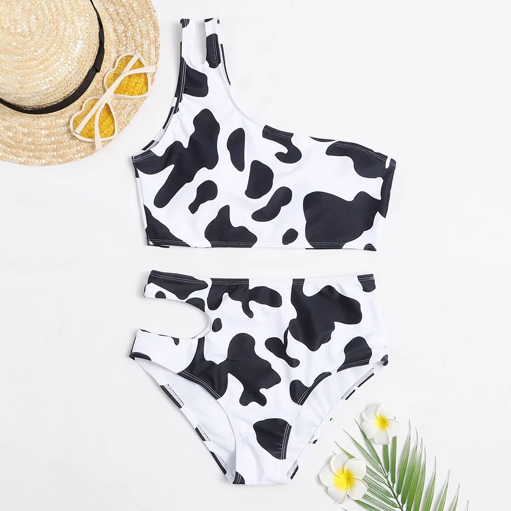 

2021 new high waist ladies split swimsuit cow pattern printed bikini
