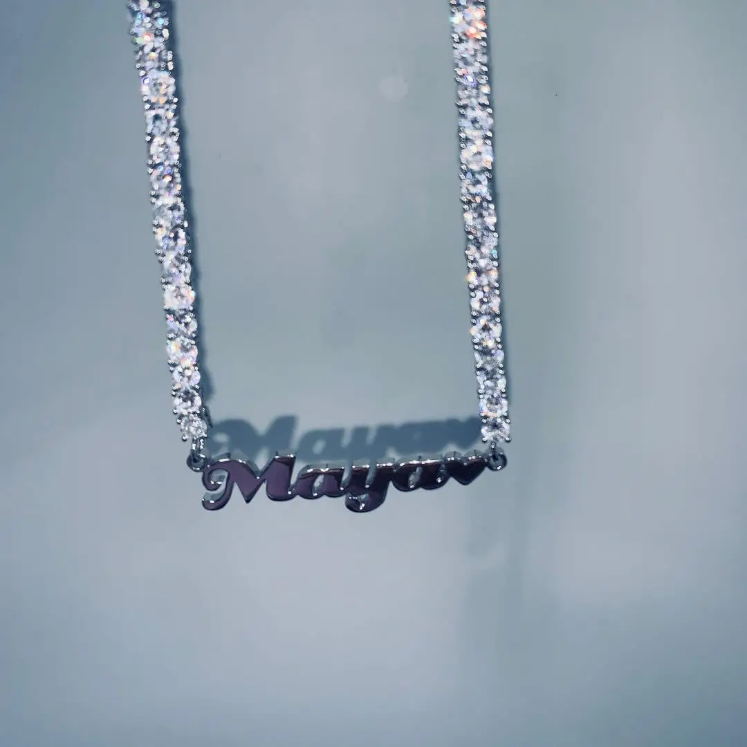 DOREMI Hip Hop Style 4MM Zircon Chain Custom Stainless Steel Name Necklace Iced Out Personalized Name Pendant with Logo Numbers