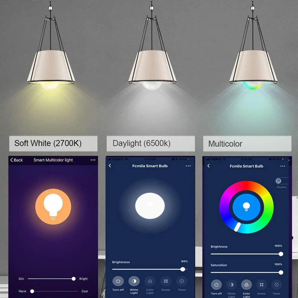 

10W WiFi Smart Light Bulb E27 B22 LED RGB Lamp Work with Alexa/Google Home 85-265V RGB+White Dimmable Timer Function Magic Bulb