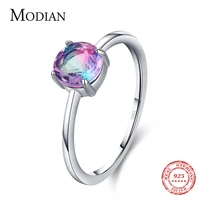 modian authentic 925 sterling silver classic romantic round sparkling watermelon tourmaline finger ring for women female jewelry