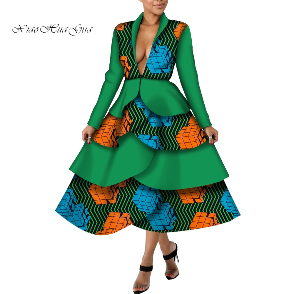 2021 модное женское Африканское платье Базен богатый с глубоким V-образным вырезом