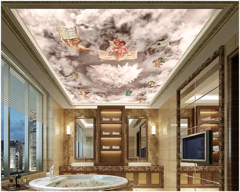 

Custom photo 3d wallpaper ceiling mural Dreamy cloud sky little angel home decor 3d wall murals wallpaper in the living room