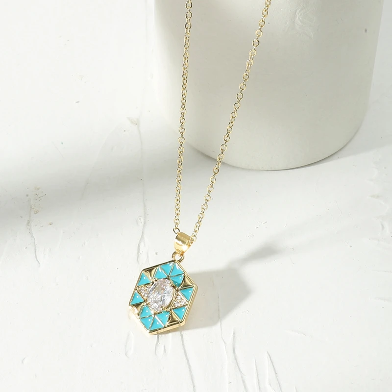 

2021 New Gold Necklace for Women Blue Triangle Simple Rhinestone Necklace Fashion Femme Jewelry Gift Pendant Accessories