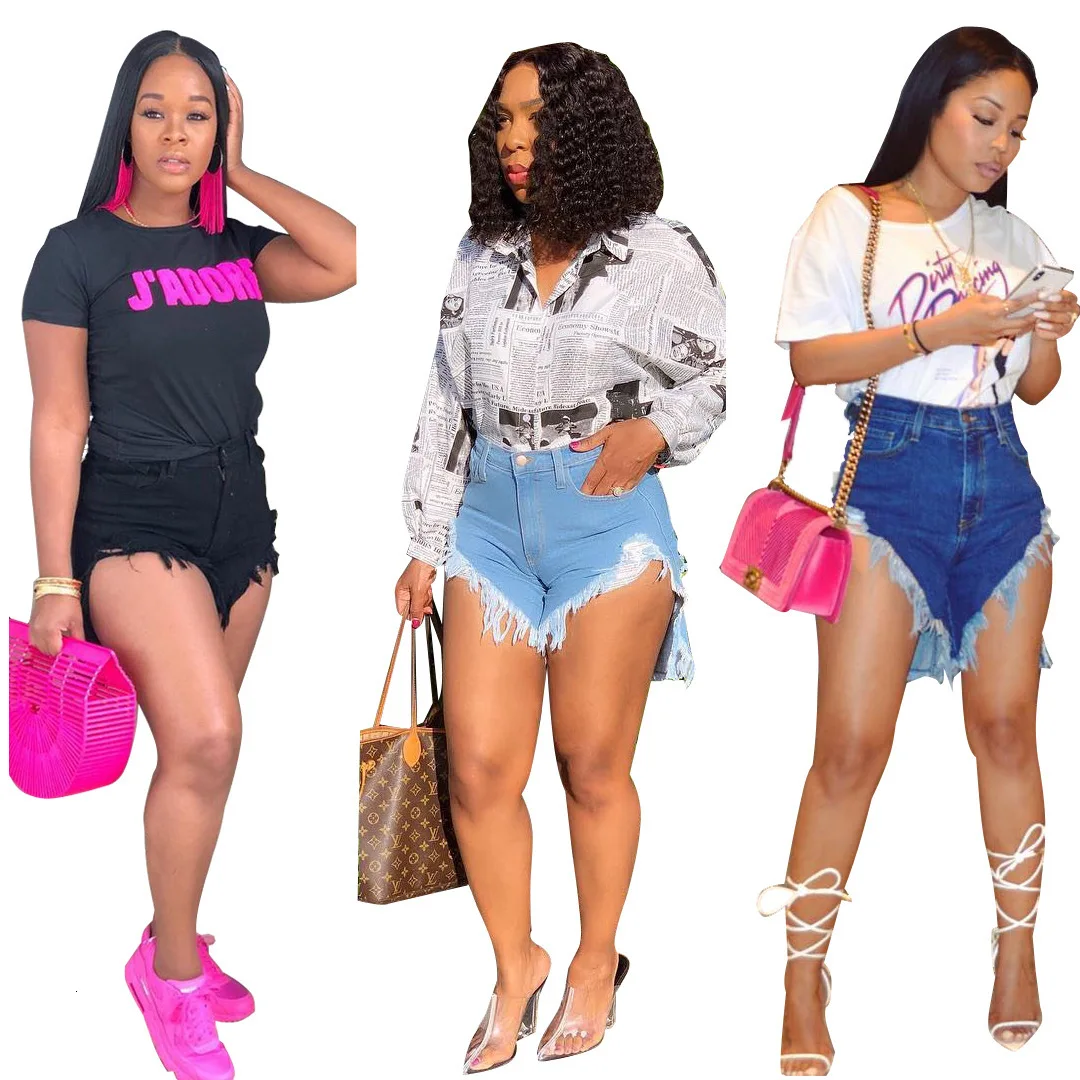 2019 женские летние джинсовые шорты с дырками и неровным подолом высокой талией