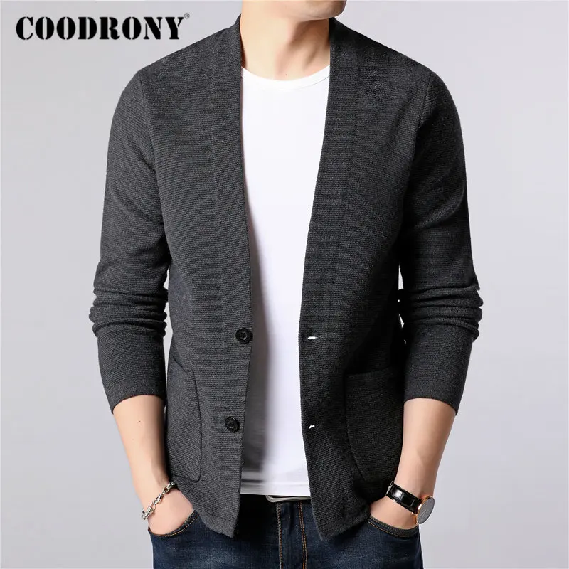 Серый Бренд COODRONY, мужской свитер, уличная мода, свитер, пальто для мужчин с карманами, Осень-зима, теплый кашемировый шерстяной кардиган, мужской 91105 - Цвет: Серый