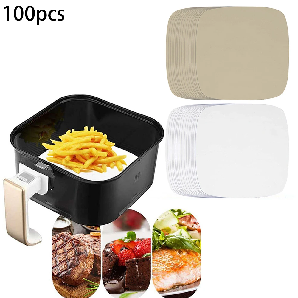 

100PCS Air Fryer Non-stick Baking Paper Square Non-porous Silicone Oil Paper Oven Microwave Grill Baking Mat Baking Tools