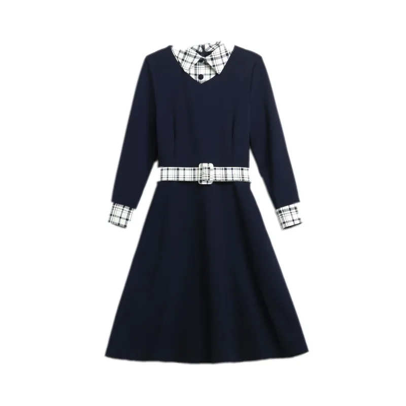 

M-4XL Plus Size Long-Sleeved Women's Dress Spring Autumn New Temperament Elegant Waist Base Skirt Shirt Knitted Dresses Female
