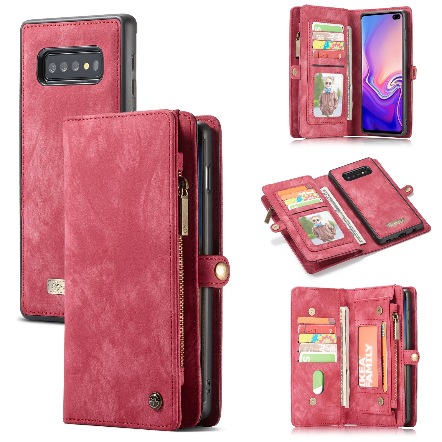 Кожаные флип-Чехлы для samsung Galaxy S10 Plus S10e Note 10 8 9 A20 A30 A40 A50 A70 A80 A90 Чехол-кошелек с подставкой чехлы для телефонов+ пленка - Цвет: Red