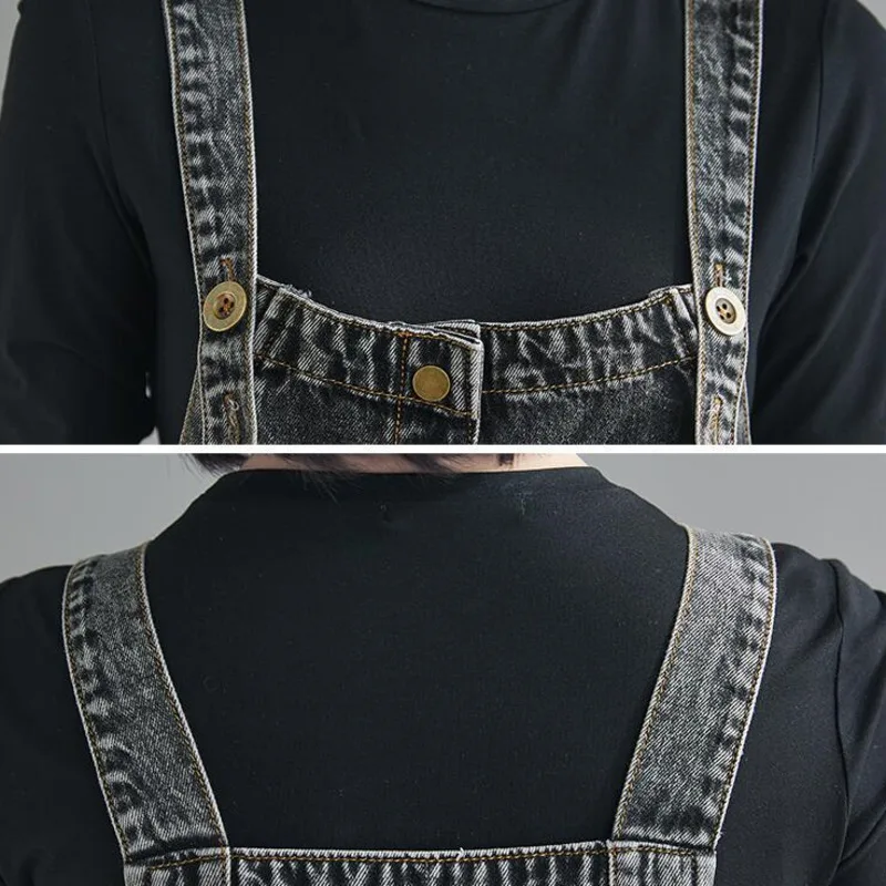 Женское джинсовое платье комбинезон #2445 черно синее однобортное свободное