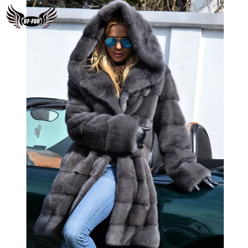 2022 Fashion Natural Mink Fur Coat With Hood Women Winter Wholeskin Real Mink Fur Coats High Quality Full Pelt Fur Jacket Woman