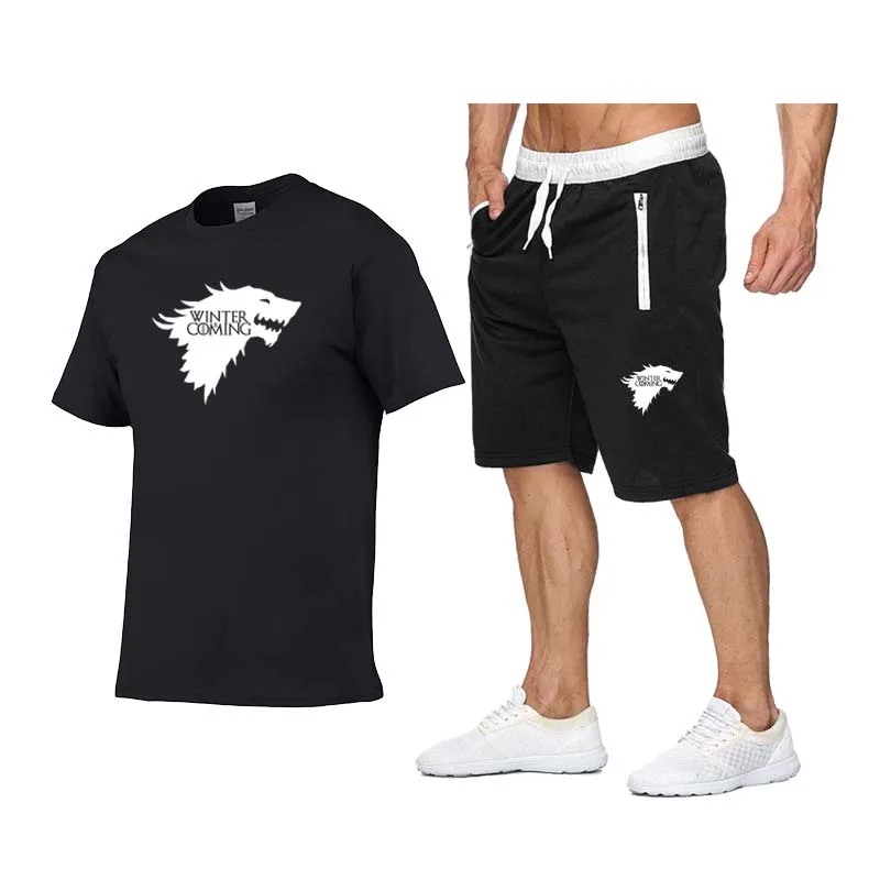 Новинка 2019 модная футболка мужские комплекты зимней одежды летний хлопковый