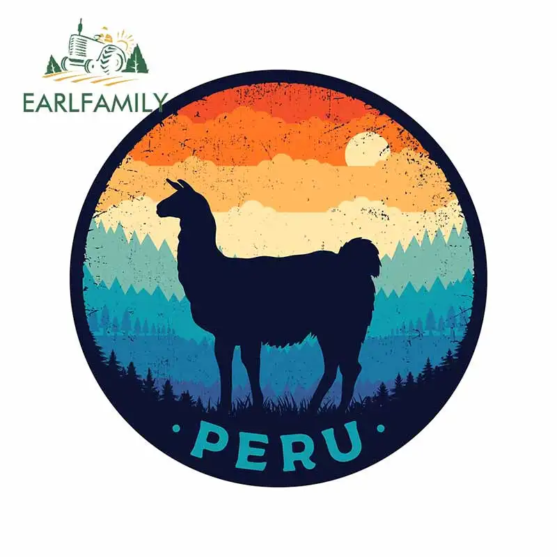 

EARLFAMILY 13cm x 12.7cm for Retro Llama Peru RV Laptop Car Stickers Refrigerator Decal Personality Windshield Vinyl Car Wrap