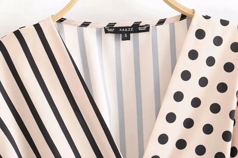 Женская блузка в горошек с v образным вырезом полоску|Блузки| |