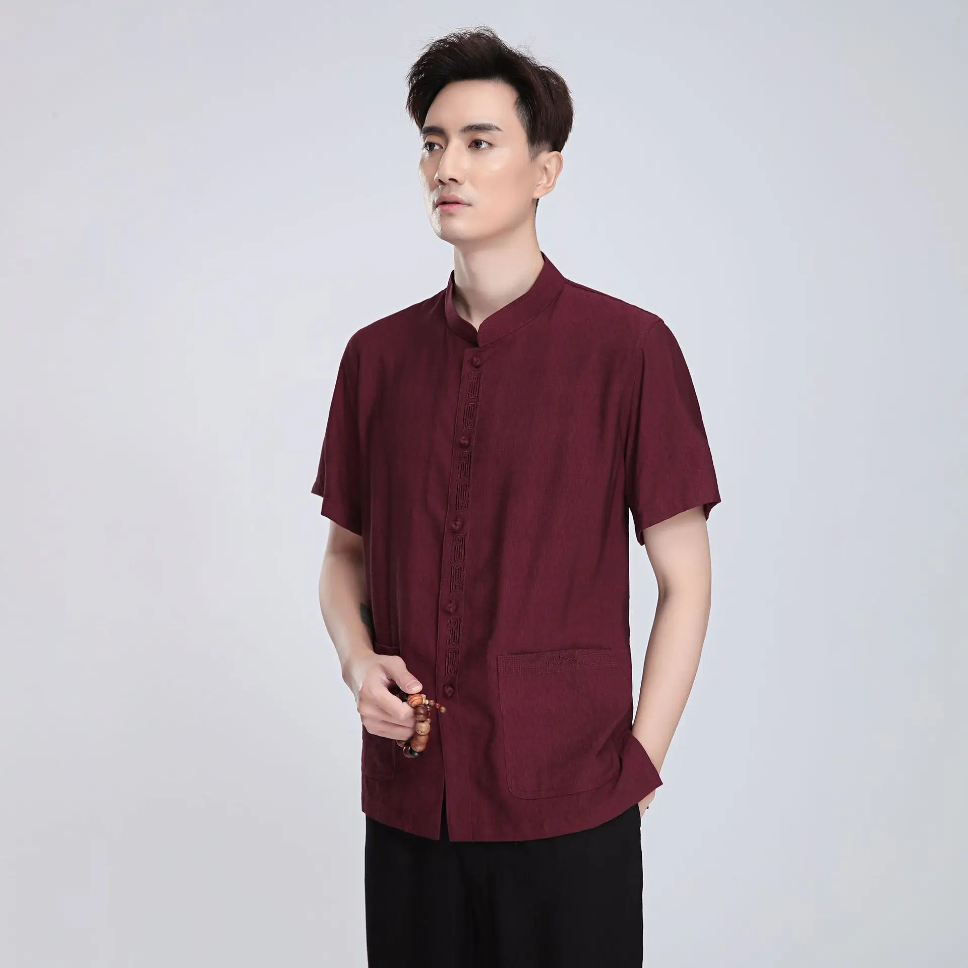 men's short sleeve mandarin collar shirt