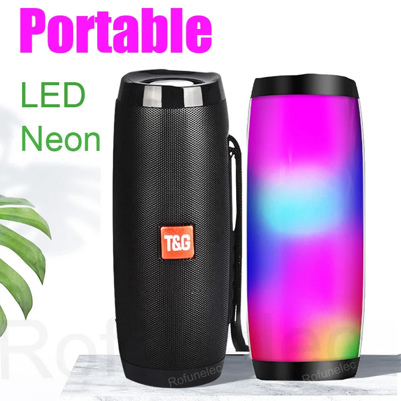 

Portable Computer Speaker FM Radio Microphone LED Neon Flashing Bluetooth Bass Loudspeaker 1200mAh Subwoofer Support AUX USB TF