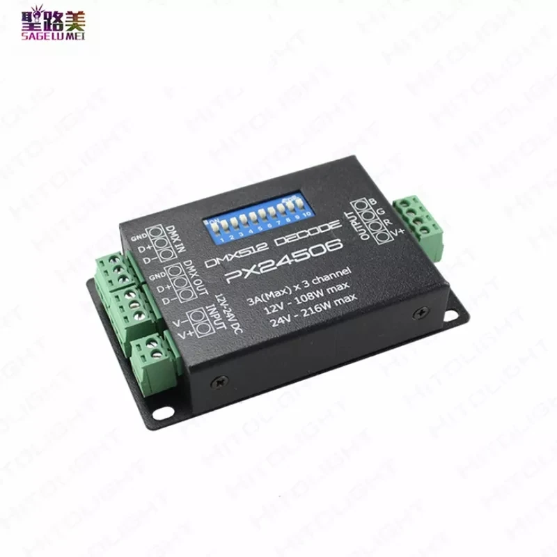 

DC12V-24V PX24506 DMX512/1990 контроллер 3 канала для RGB светодиодный Ной лампы