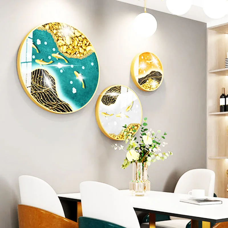 

Modern Style Minimalist Painting Set Living Room Dining Room Crystal Decoration Porcelain Paintings Round Shape Decorate Mural