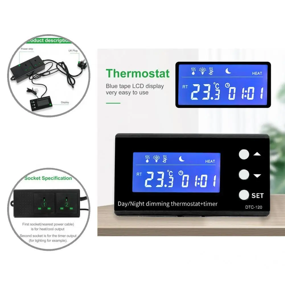

Waterproof Versatile Multipurpose Digital Temperature Controller Blue Backlit for Terrarium Aquarium Hatching