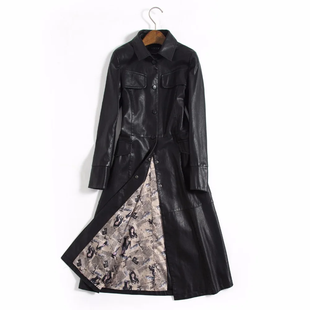 Женская Длинная кожаная куртка черная красная болотная зеленая | одежда