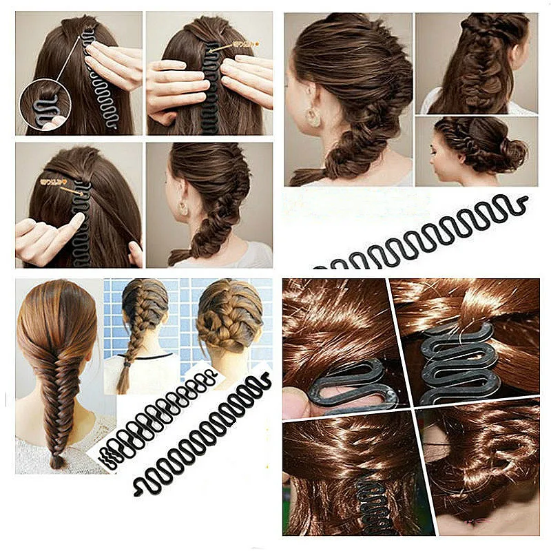 

3pcs Women Hair Braiding Fish Bond Waves Braider Tool Roller With Hair Styling Clip Braid Maker Bun Hair Accessories