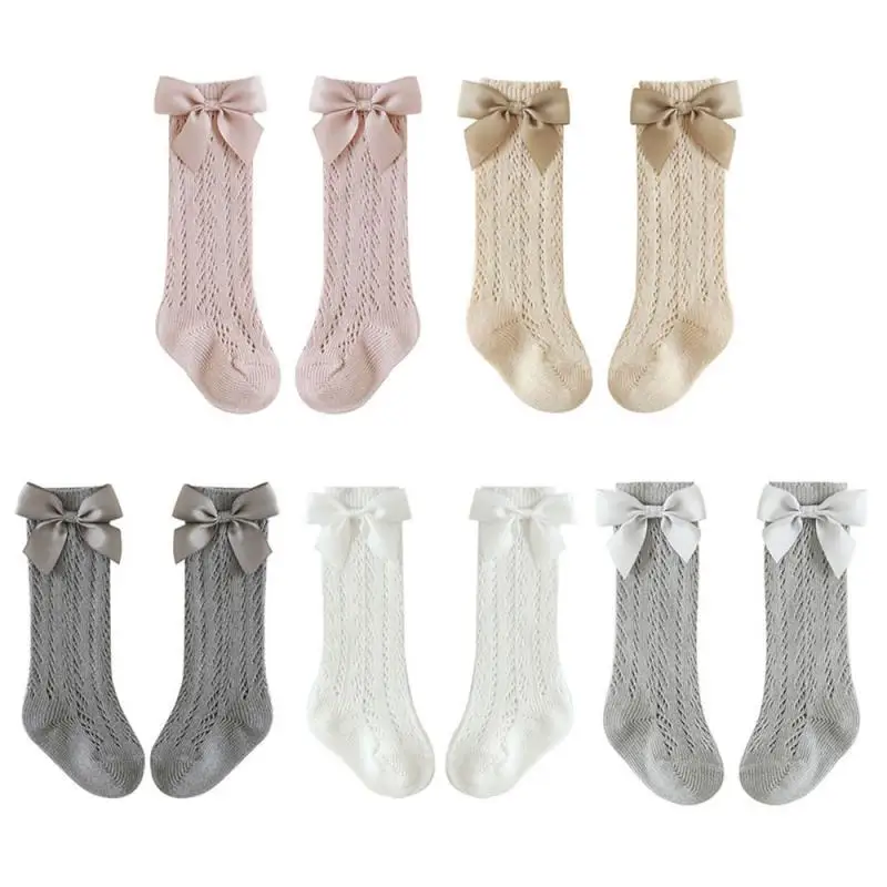 

Baby Girl Socks Toddler Baby Bow Cotton Mesh Breathable Socks Newborn Infant Non-slip Baby Girls High Long Socks 0-5 Years Old