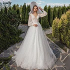 Элегантное кружевное блестящее свадебное платье LORIE, длинные блестящие платья с рукавами-фонариками, открытой спиной и V-образным вырезом, свадебные платья в стиле бохо, платье невесты
