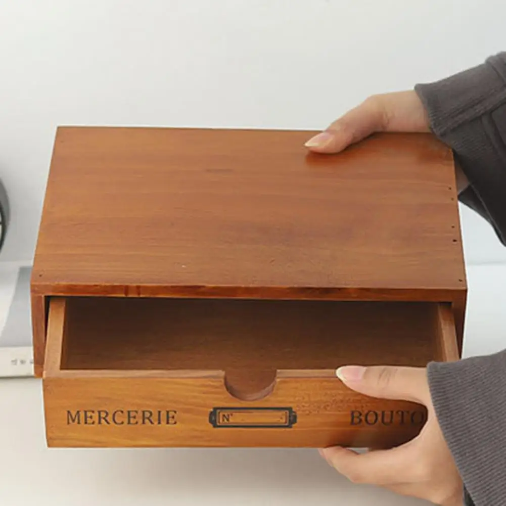 Retro Wooden Storage Box Office Desktop 4-layer Drawer Cabinet Multifunctional |