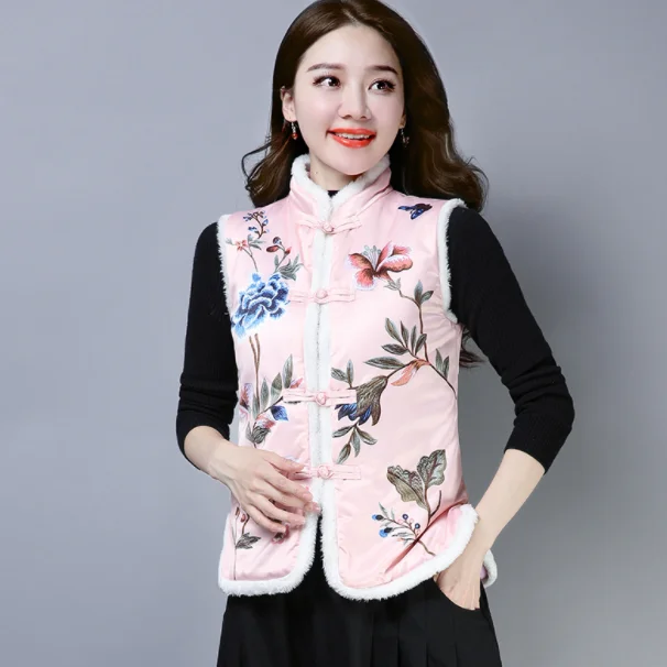 Винтажный жилет с меховым воротником без рукавов Женская куртка на осень и зиму