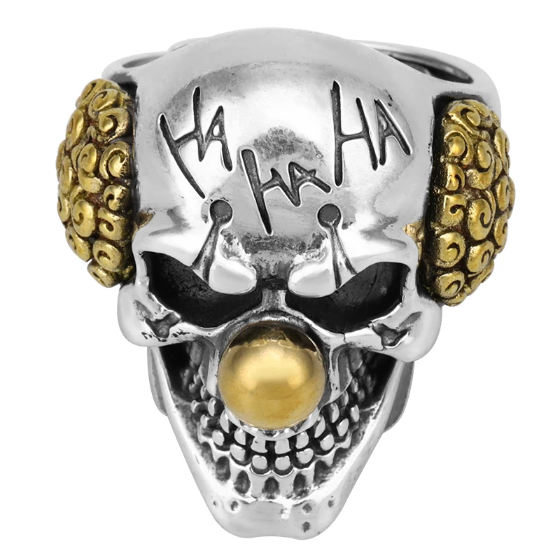 

V.YA Punk Silver Clown Skull Rings 925 Sterling Silver Male Ring Adjustable Mens Jewelry Gothic Style Fashion Gifts