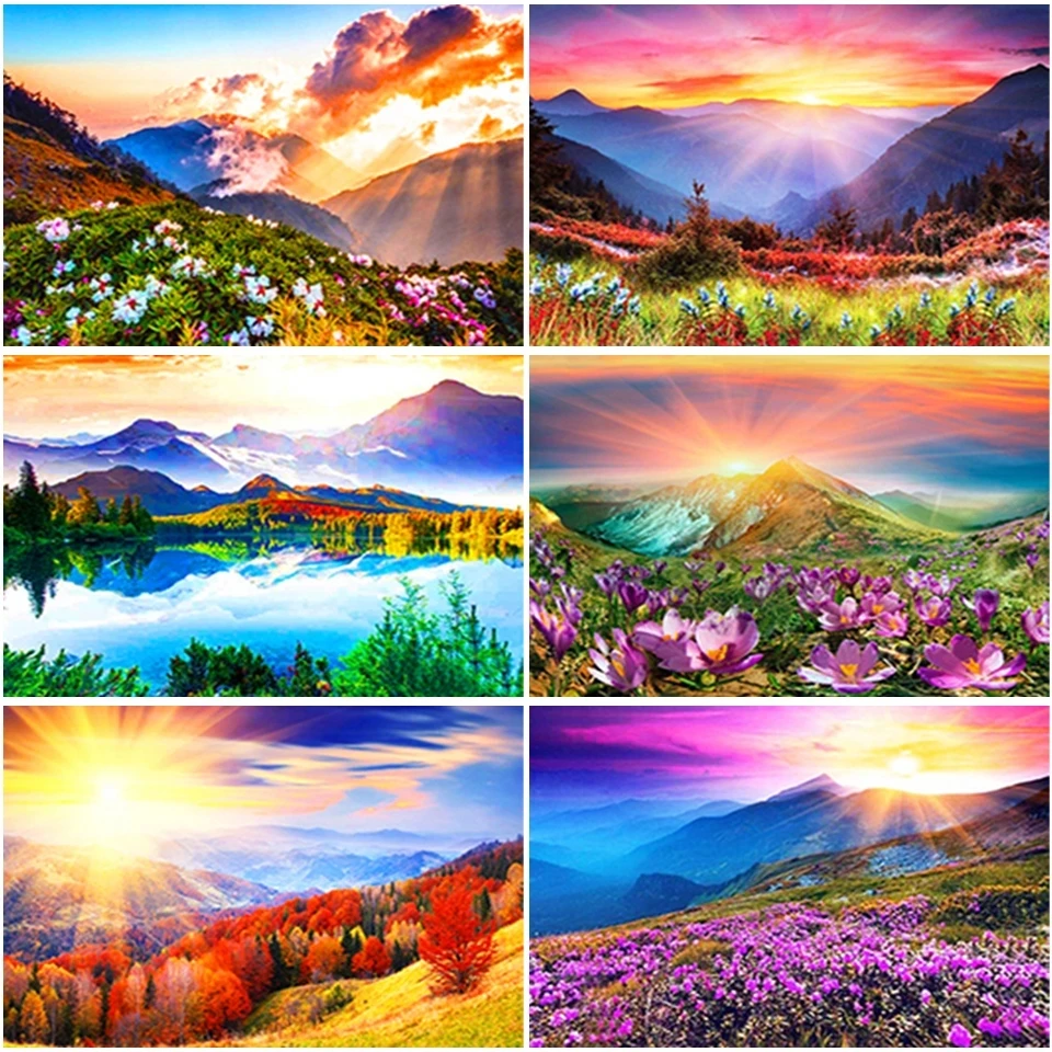 

Full Square Diamond Painting Sunset Cross Stitch Mosaic Flower Scenery Diamond Embroidery Animals Rhinestone Pictures Home Decor