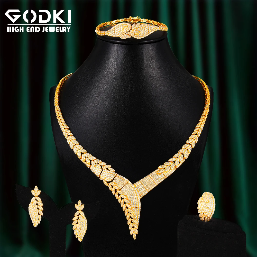 

GODKI Luxury 4PCS GOLD Color African Jewelry Sets For Women Wedding Cubic Zirconia Dubai Bridal Jewelry Set 2020 Costume Jewelry