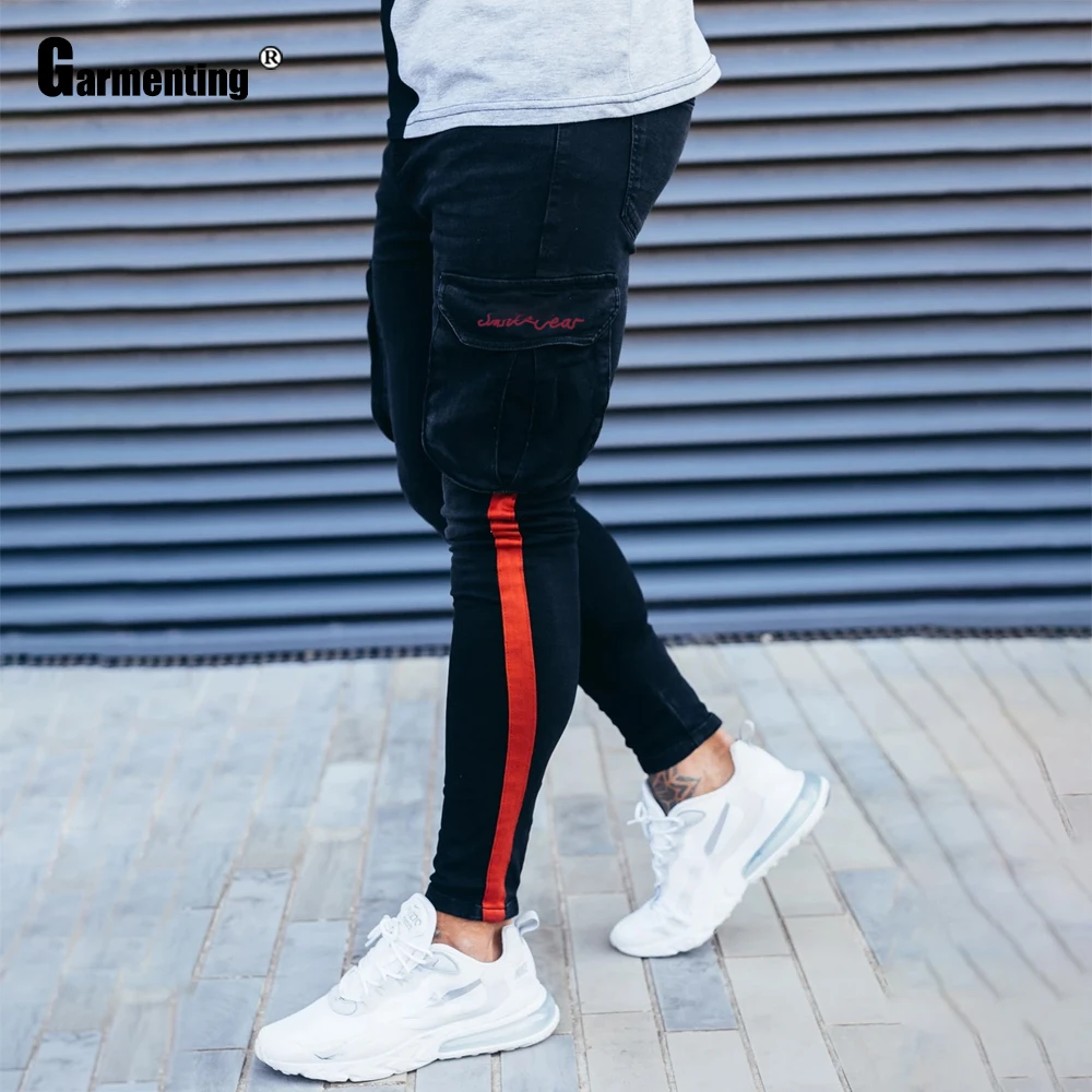Plus Size 3xl Mens Jeans Striped Demin Pants Skinny Jeans Men Fashion 2021 Multi-pocket Pants Streetwear Sexy Male Denim Jeans